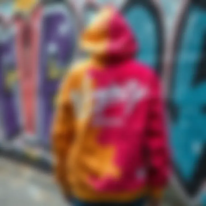 A vibrant Virginity Rocks hoodie displayed against a graffiti backdrop