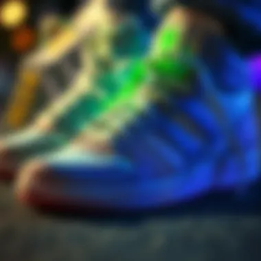 Design Details Close-up of intricate design details on white Adidas shoes with green highlights