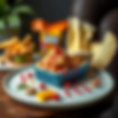 Artful Presentation of Quirky Snacks An artistic display of wacky snacks on a modern plate, emphasizing aesthetics and design.