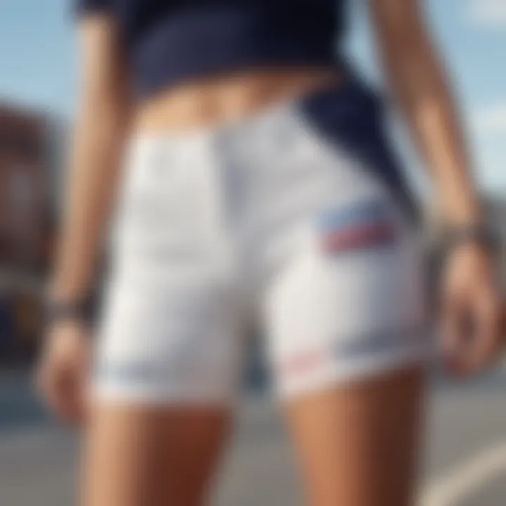 Close-up of Tommy Hilfiger logo on biker shorts