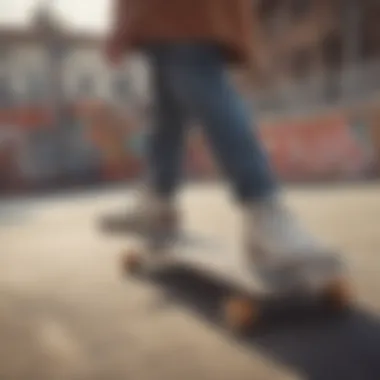 A young adult sporting a unique blend of vintage and modern skate fashion