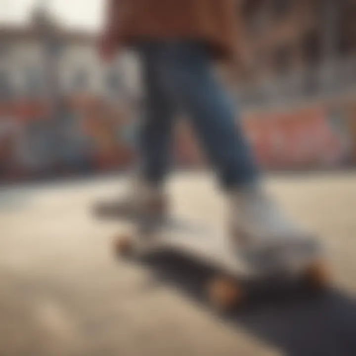 A young adult sporting a unique blend of vintage and modern skate fashion
