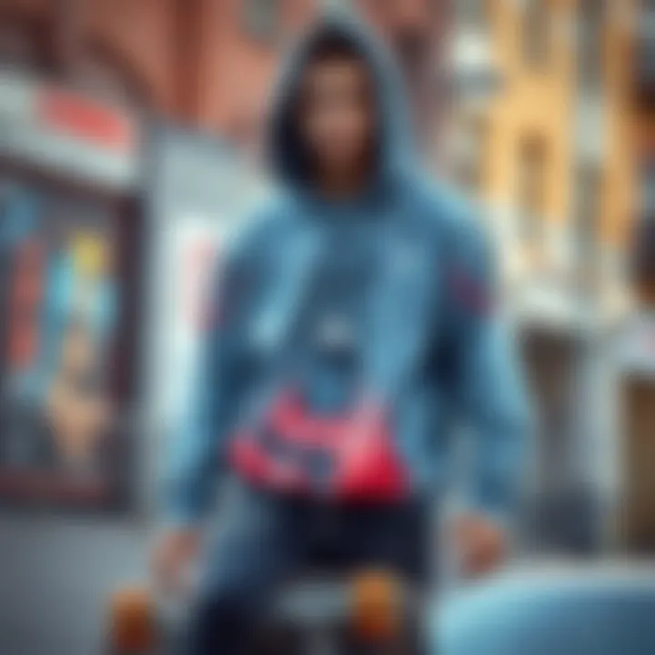 Skateboarder in Urban Setting Wearing Graphic Hoodie Skateboarder wearing graphic hoodie in urban setting