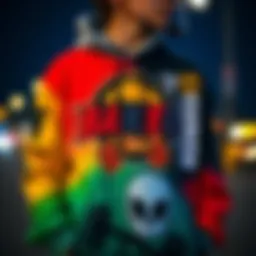 Vibrant graphic hoodie depicting skate culture motifs