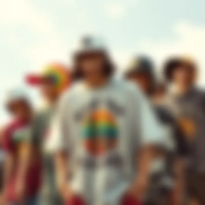 Diverse Trends in Skateboard T-Shirts A collage of youth skateboard t-shirts representing diverse trends