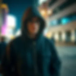 A stylish zip-up jacket with a hood in an urban setting