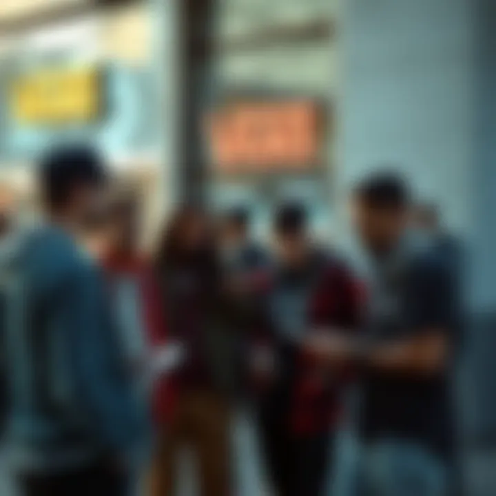 Group of friends discussing Vans shoe choices