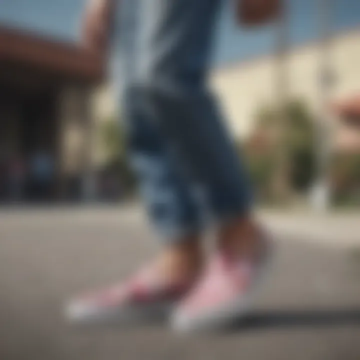 Skateboarder wearing flower slip-on Vans