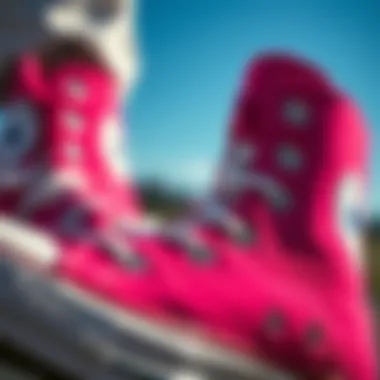 Detailed View of Hot Pink All Star Converse Design Close-up of hot pink All Star Converse showcasing design details