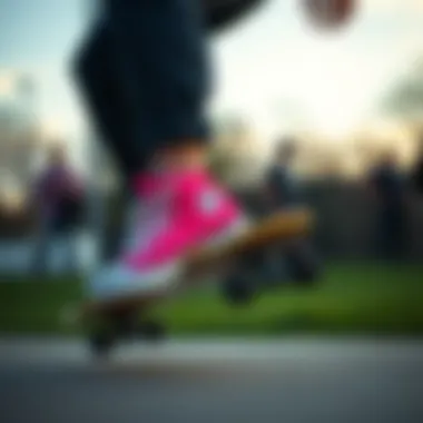 Skateboarding with Hot Pink All Star Converse Skateboarder wearing hot pink All Star Converse in action