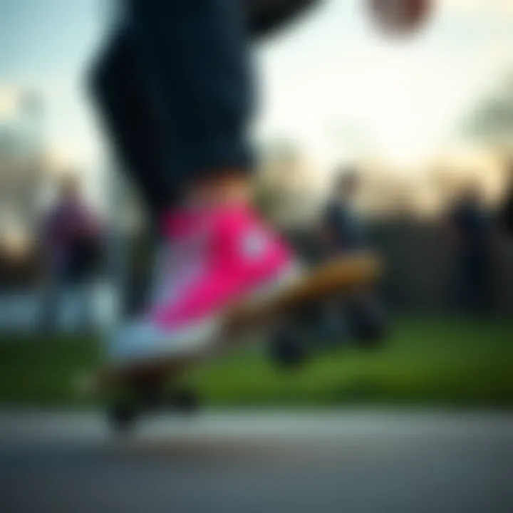 Skateboarding with Hot Pink All Star Converse Skateboarder wearing hot pink All Star Converse in action