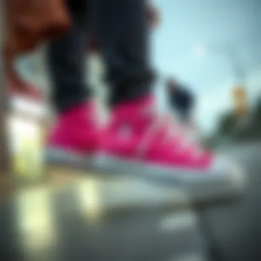 Stylish Streetwear Look with Hot Pink All Star Converse Fashionable streetwear ensemble featuring hot pink All Star Converse