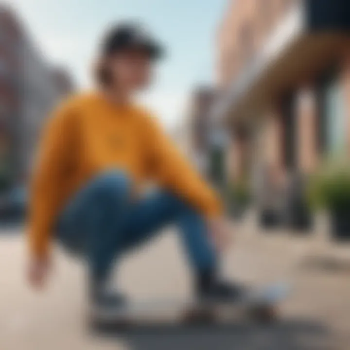 Stylish individual sportily posing in a Huf crewneck