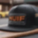 Close-up of the HUF trucker hat showcasing its unique design and embroidery.