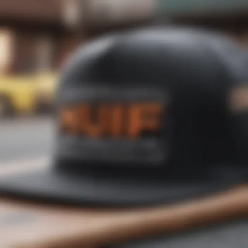 Close-up of the HUF trucker hat showcasing its unique design and embroidery.