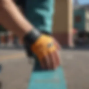 Colorful wrist guards enhancing safety during skateboarding