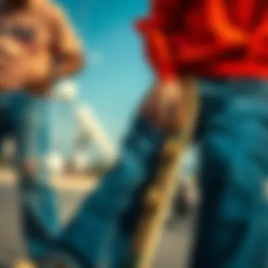 Intersection of Skate Culture and Fashion An artistic representation of the skateboard culture intertwined with fashion, featuring Levi's jeans.