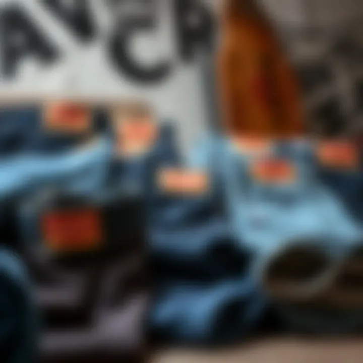 Diverse Styles of Skateboard Jeans A collection of Levi's skateboard jeans with various styles and colors, illustrating the range offered.