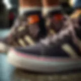 Close-up view of low skate shoes showcasing unique design elements