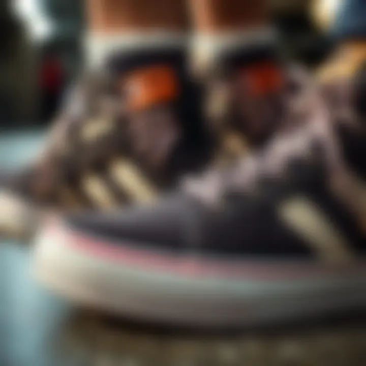 Close-up view of low skate shoes showcasing unique design elements