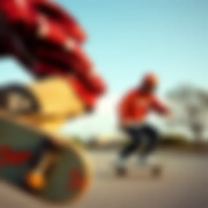 Skaters wearing Lurking Class windbreakers in action