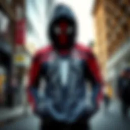 Stylish Spider-Man hoodie worn in an urban setting