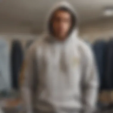 Measuring tape around a Champion hoodie