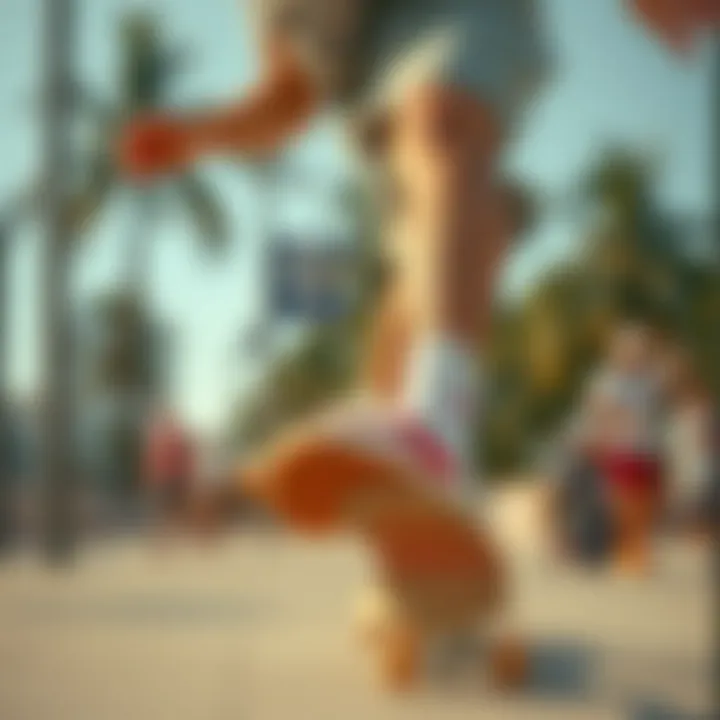 Skateboarding culture elements with summer shorts