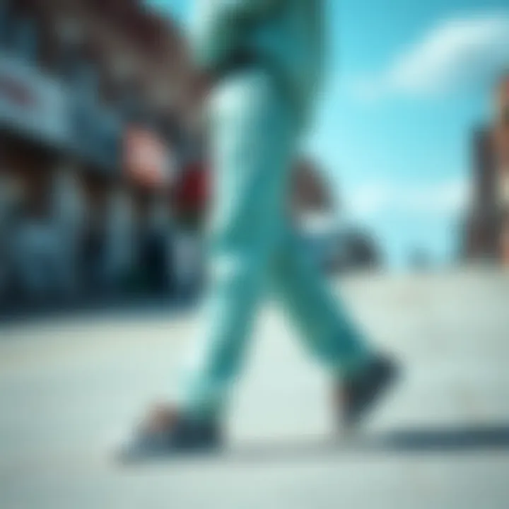 Stylish mint pants paired with casual footwear