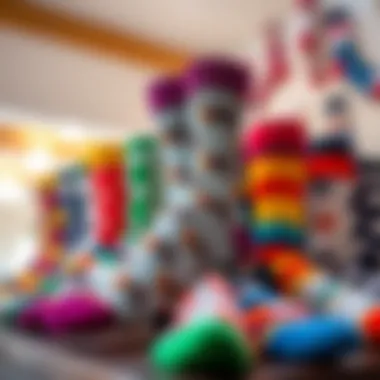 A vibrant collection of mismatched cotton socks displayed artistically