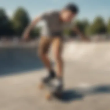 Skateboarder showcasing style in shorts at a skate park