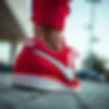 Close-up view of Nike Asuna Slide Red showcasing its texture and color
