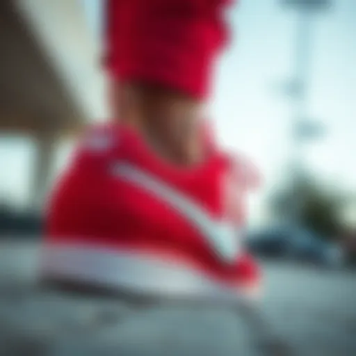 Close-up view of Nike Asuna Slide Red showcasing its texture and color