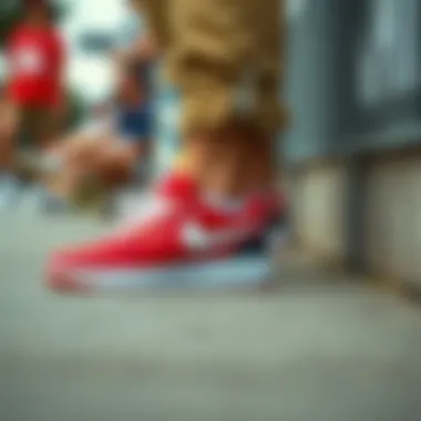 Casual Lifestyle with Nike Asuna Slide Red Lifestyle shot featuring Nike Asuna Slide Red worn casually