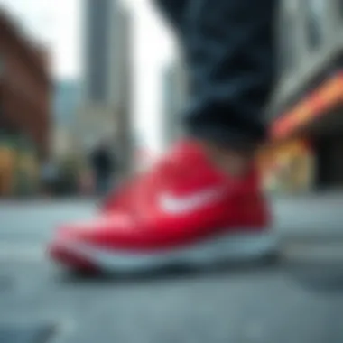 Nike Asuna Slide Red in Urban Setting Nike Asuna Slide Red in an urban environment highlighting its stylish design