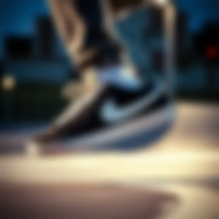 Nike Blazer in Action: A Skater's Choice A skateboarder performing tricks wearing Nike Blazer shoes