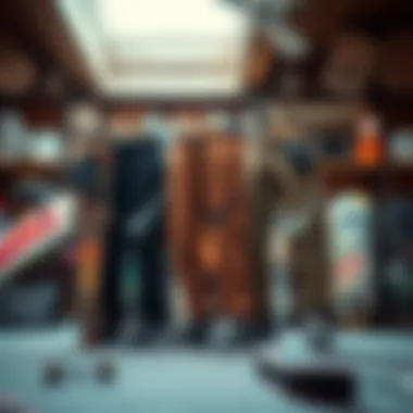 Skate Cargo Pants Collection Collection of Nike skate cargo pants displayed with skateboard decks and accessories