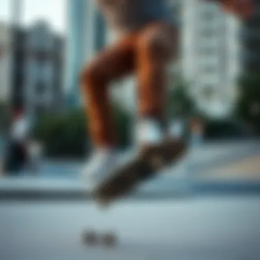 Urban Skating in Style Skater performing tricks while wearing Nike skate cargo pants in an urban setting
