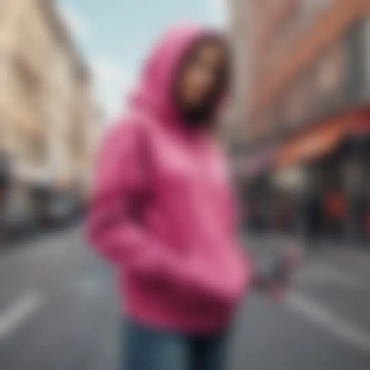 Stylish woman wearing a Nike hoodie in a vibrant urban setting