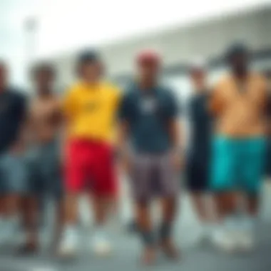 Group of skaters wearing various styles of Nike woven shorts