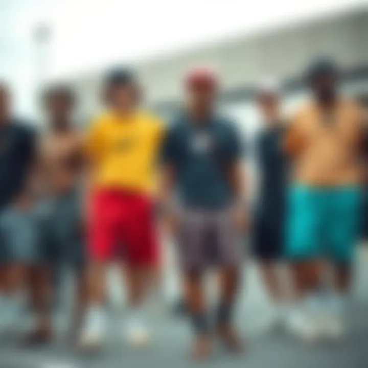 Group of skaters wearing various styles of Nike woven shorts