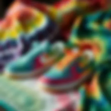 Nike Shoes and Traditional Tie Dye Comparison Nike tie dye shoes alongside traditional tie dye fabrics