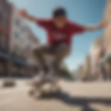 A skateboarder wearing Oakley Frogskins Crystalline while performing a trick in an urban setting.