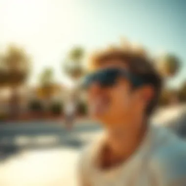 Integration of Oakley Sunglasses in Skate Culture Skateboarder enjoying a sunny day with Oakley sunglasses