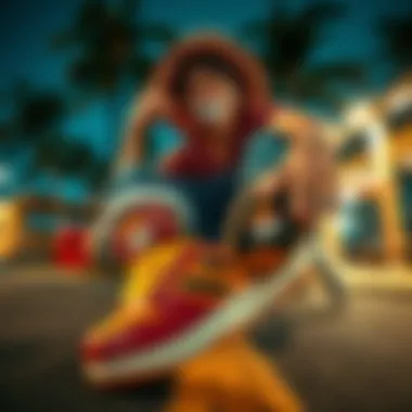 Cultural Fusion of One Piece and Skechers An artistic collage blending iconic moments from One Piece with Skechers branding, emphasizing cultural fusion