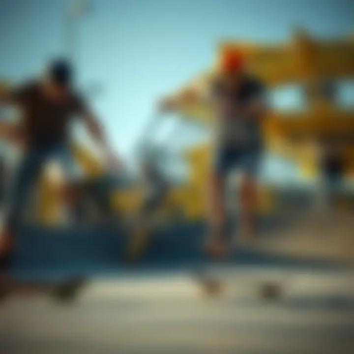 Skateboarders Performing Tricks Group of skateboarders performing tricks at a skate park