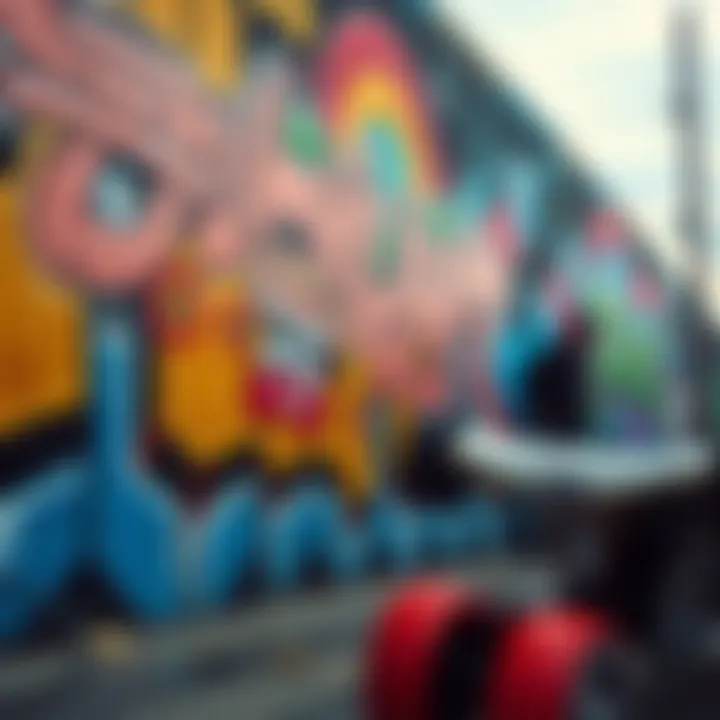 Cultural Influence of Skateboarding Reflected in Art A vibrant street art mural reflecting the aesthetic appeal of skate culture