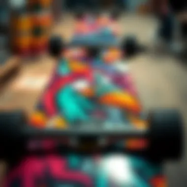 Artistic skateboard deck showcasing vibrant custom graphics