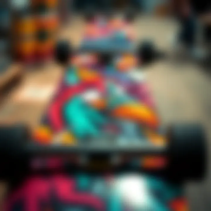 Artistic skateboard deck showcasing vibrant custom graphics