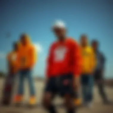 Community Expression: Skaters in Rap Fashion Group of skaters showcasing their unique rap-inspired outfits